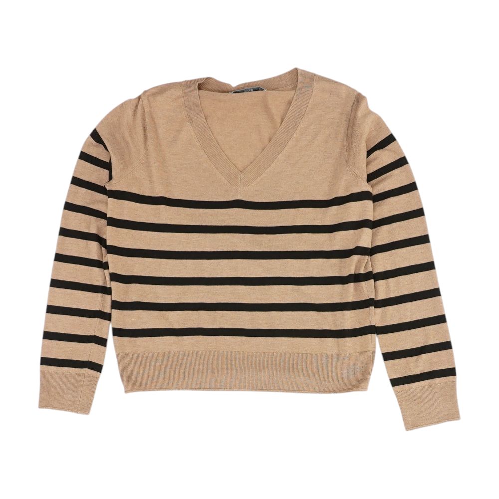 Brown Striped V-Neck Sweater